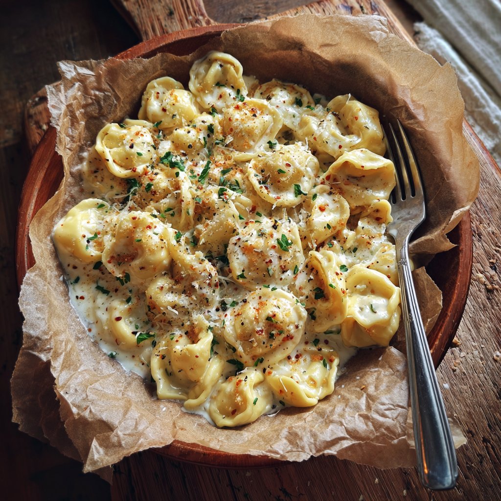 One Pot Creamy Garlic Tortellini Alfredo